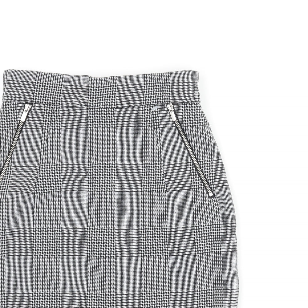 H&M Womens Black Check Polyester Straight & Pencil Skirt Size 4 Zip