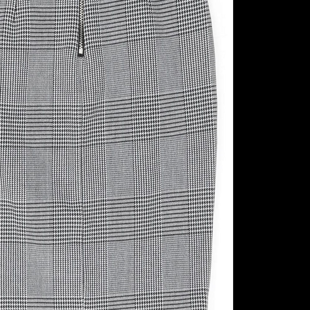 H&M Womens Black Check Polyester Straight & Pencil Skirt Size 4 Zip