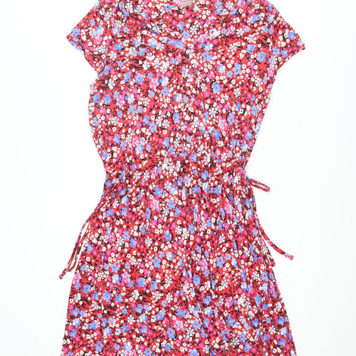 Mauvette Womens Multicoloured Floral Viscose Shift Size 14 V-Neck Pullover - Drawstring