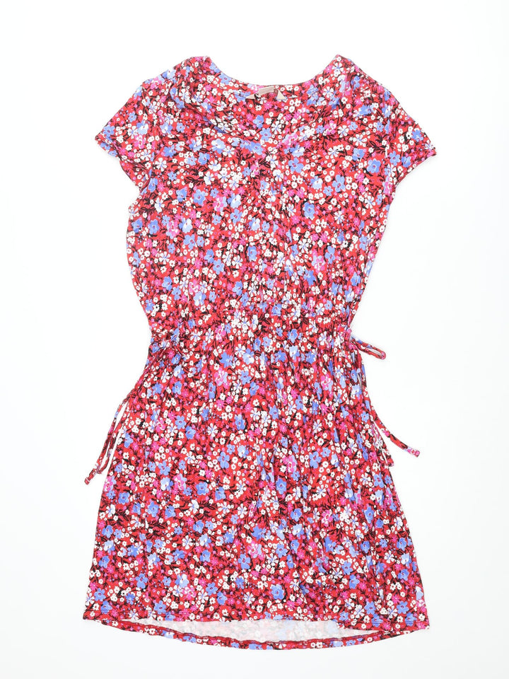 Mauvette Womens Multicoloured Floral Viscose Shift Size 14 V-Neck Pullover - Drawstring