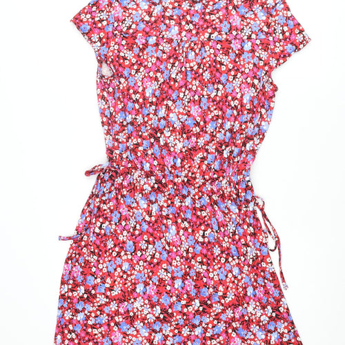 Mauvette Womens Multicoloured Floral Viscose Shift Size 14 V-Neck Pullover - Drawstring