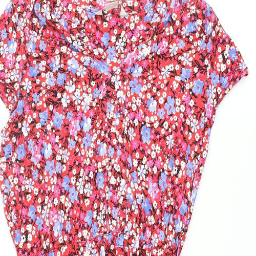 Mauvette Womens Multicoloured Floral Viscose Shift Size 14 V-Neck Pullover - Drawstring
