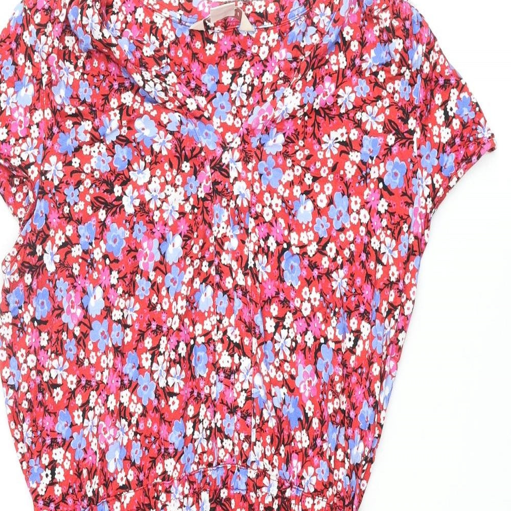 Mauvette Womens Multicoloured Floral Viscose Shift Size 14 V-Neck Pullover - Drawstring
