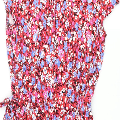 Mauvette Womens Multicoloured Floral Viscose Shift Size 14 V-Neck Pullover - Drawstring