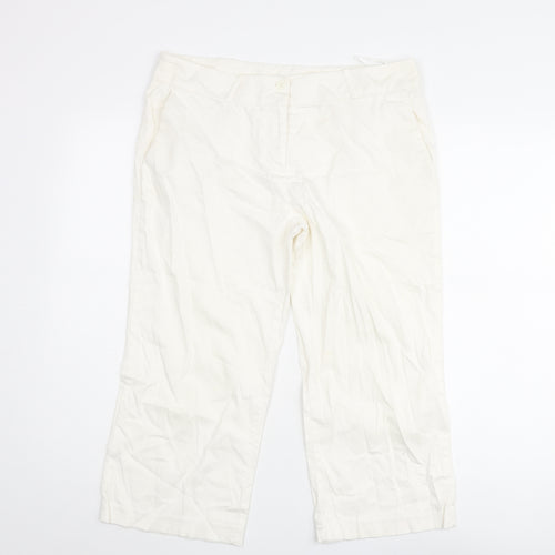 Editions Womens White Cotton Cropped Trousers Size 12 L21 in Regular Zip