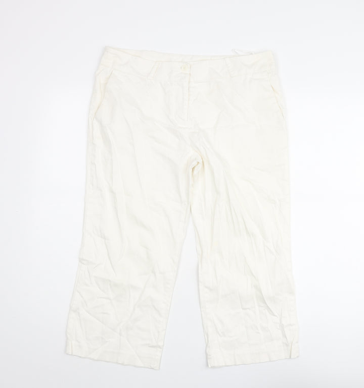Editions Womens White Cotton Cropped Trousers Size 12 L21 in Regular Zip