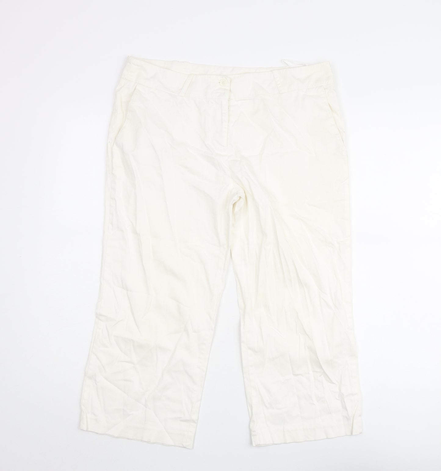 Editions Womens White Cotton Cropped Trousers Size 12 L21 in Regular Zip