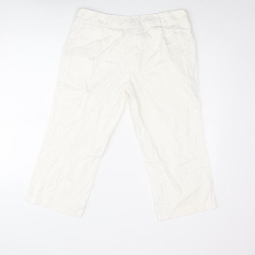 Editions Womens White Cotton Cropped Trousers Size 12 L21 in Regular Zip
