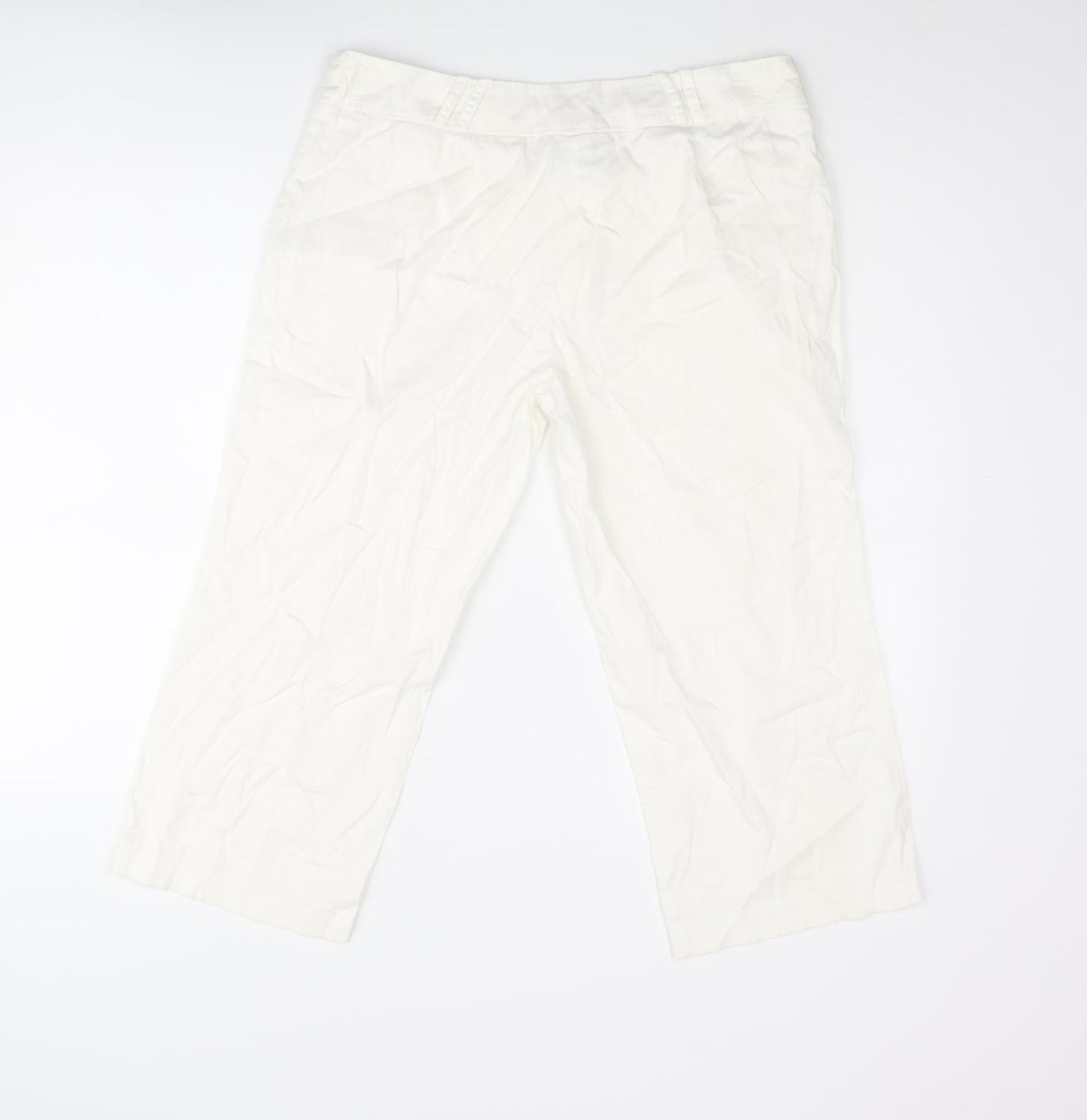 Editions Womens White Cotton Cropped Trousers Size 12 L21 in Regular Zip