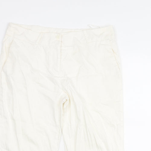 Editions Womens White Cotton Cropped Trousers Size 12 L21 in Regular Zip