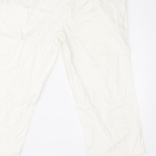 Editions Womens White Cotton Cropped Trousers Size 12 L21 in Regular Zip