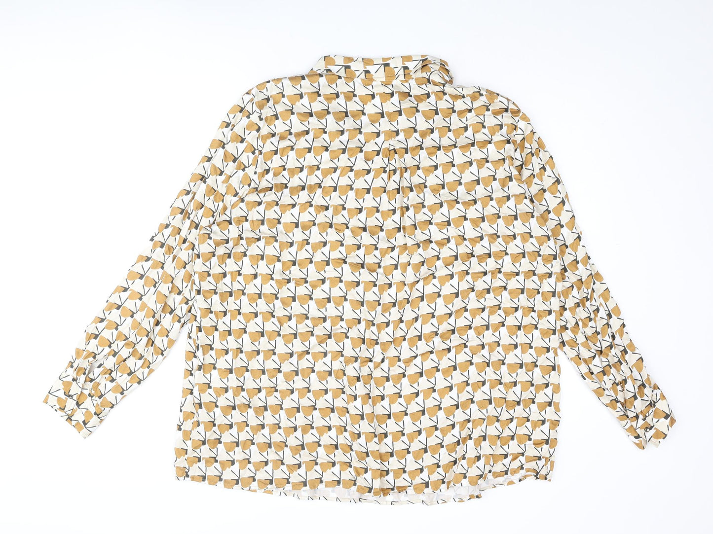 ERFO Womens Beige Geometric Viscose Basic Blouse Size 16 Collared