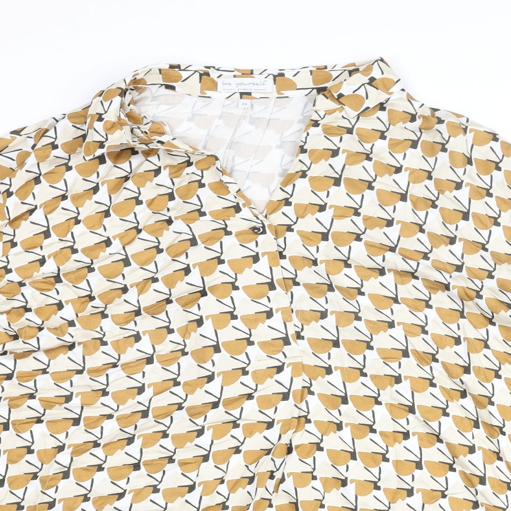 ERFO Womens Beige Geometric Viscose Basic Blouse Size 16 Collared