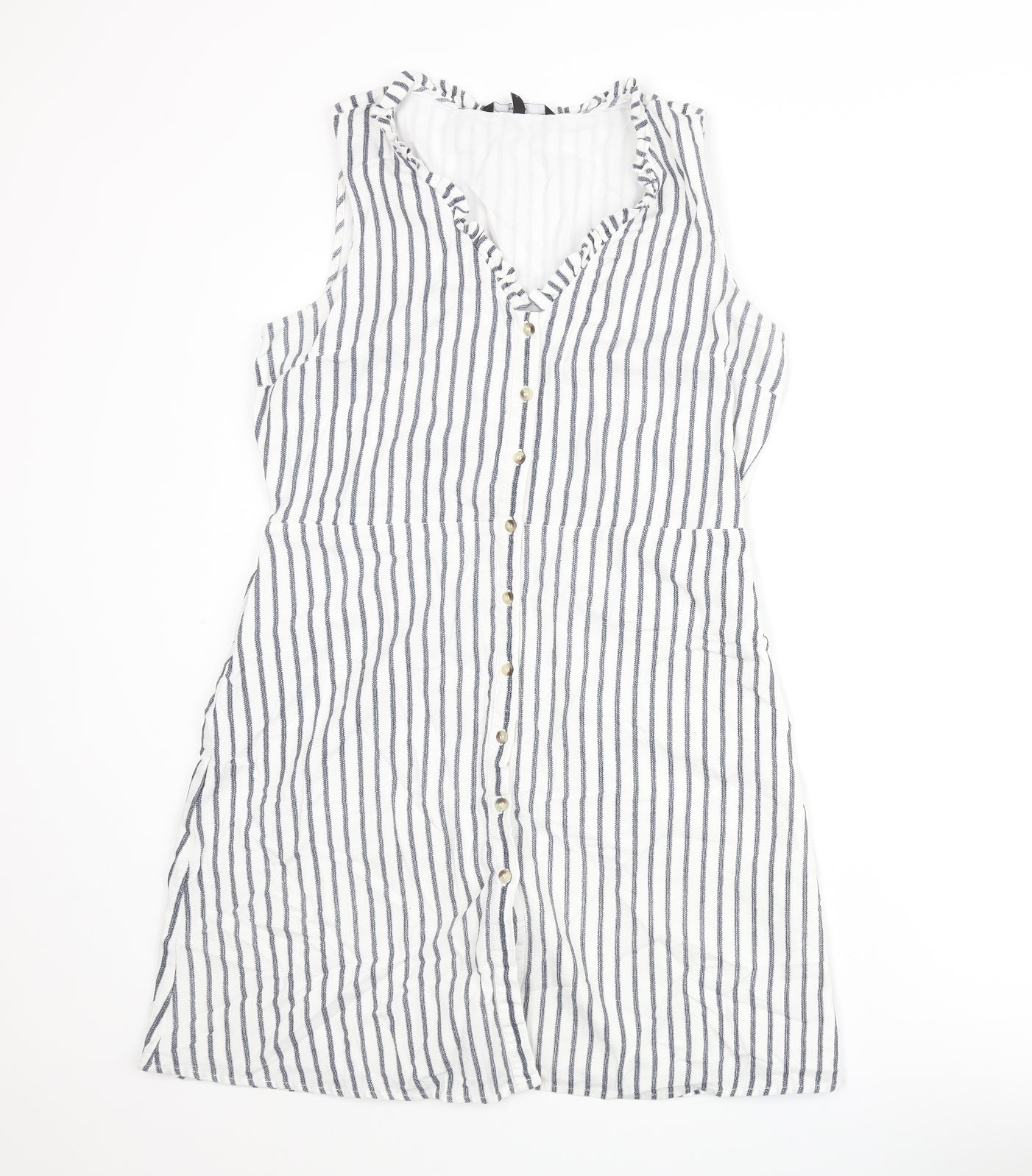 Vera Moda Womens White Striped Cotton Shift Size L V-Neck Button - Frill