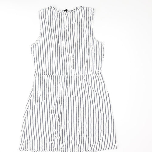 Vera Moda Womens White Striped Cotton Shift Size L V-Neck Button - Frill