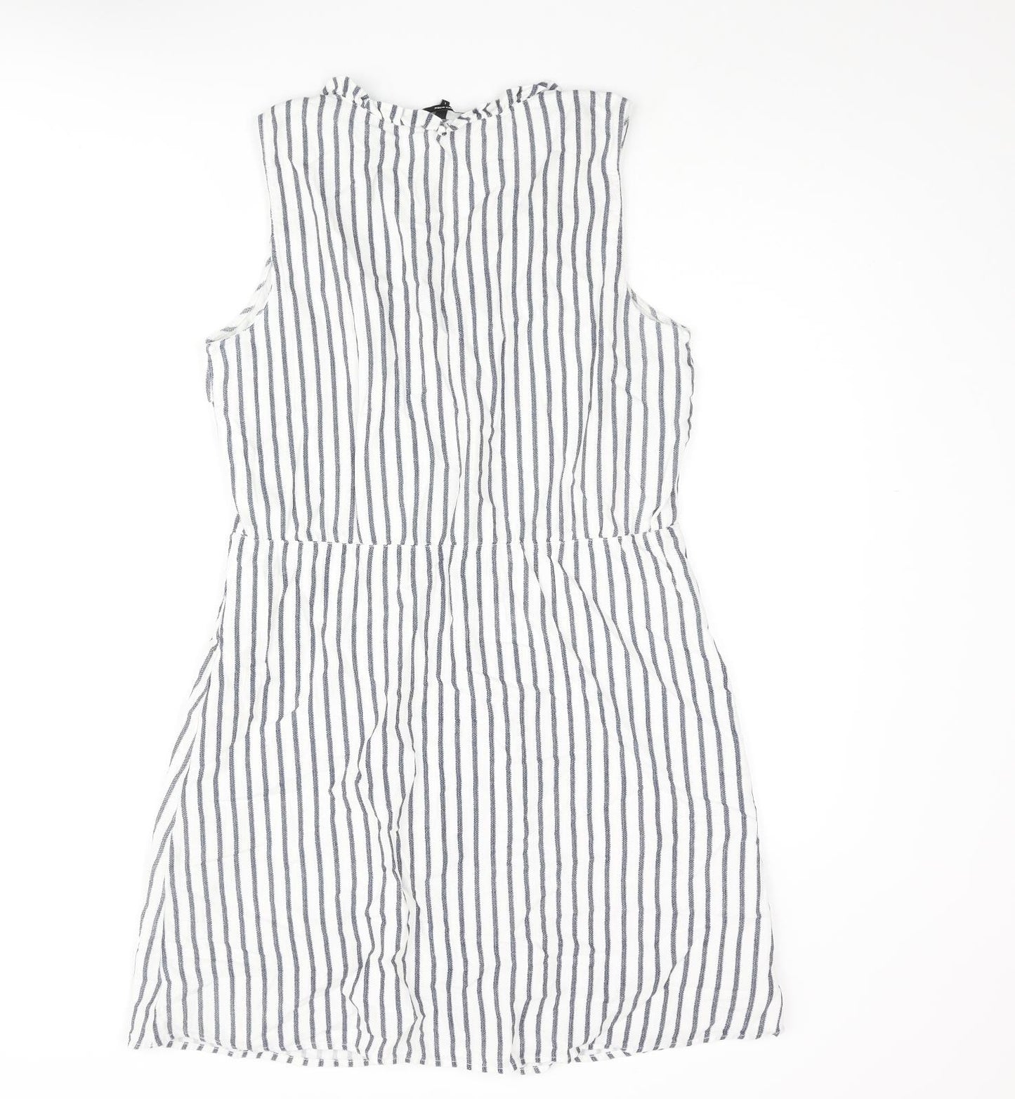 Vera Moda Womens White Striped Cotton Shift Size L V-Neck Button - Frill