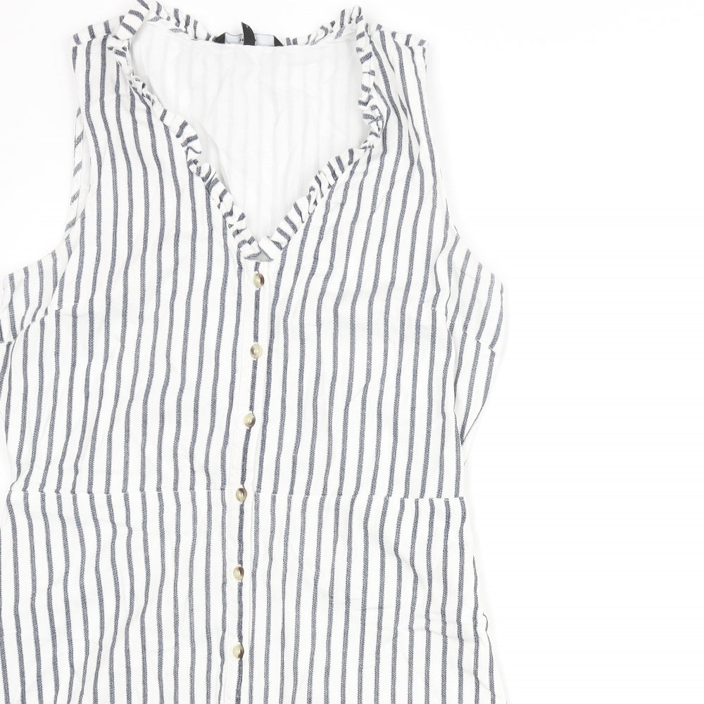 Vera Moda Womens White Striped Cotton Shift Size L V-Neck Button - Frill