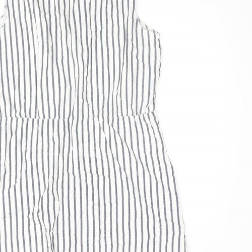 Vera Moda Womens White Striped Cotton Shift Size L V-Neck Button - Frill