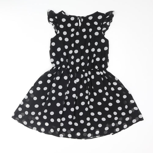NEXT Womens Black Polka Dot Polyester Fit & Flare Size 8 Scoop Neck Button