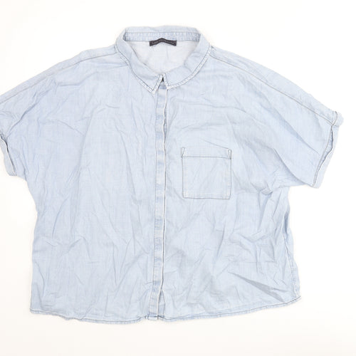 Marks and Spencer Womens Blue Cotton Basic Button-Up Size 18 Collared