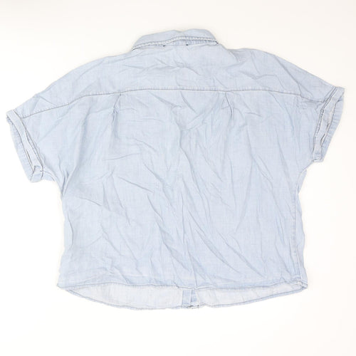 Marks and Spencer Womens Blue Cotton Basic Button-Up Size 18 Collared