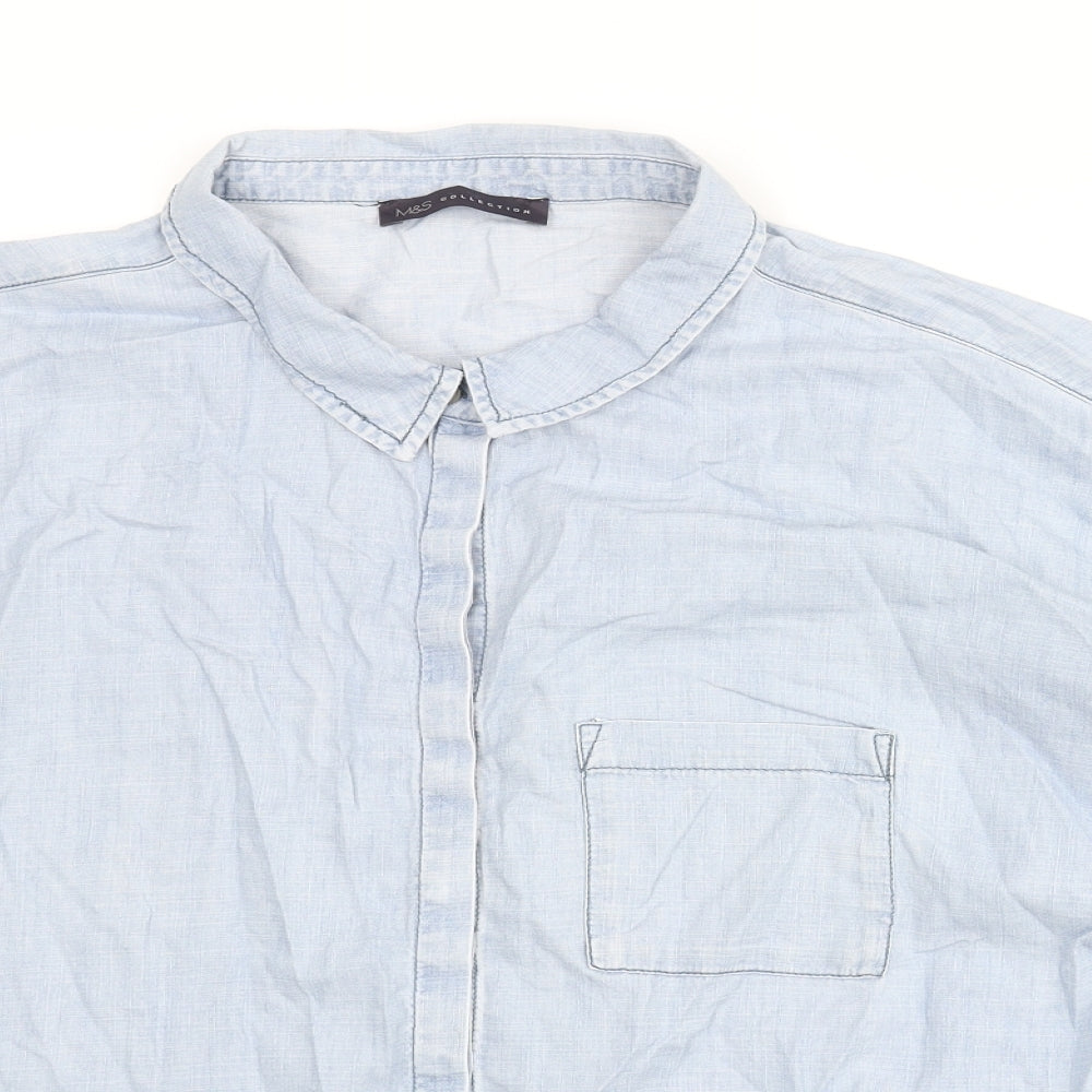Marks and Spencer Womens Blue Cotton Basic Button-Up Size 18 Collared