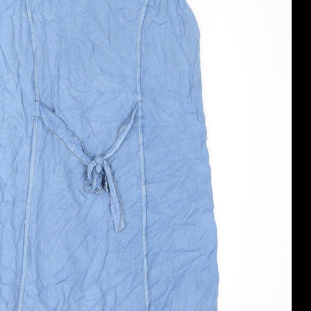 Klass Womens Blue Viscose Shift Size 14 Round Neck Button - Embroidered