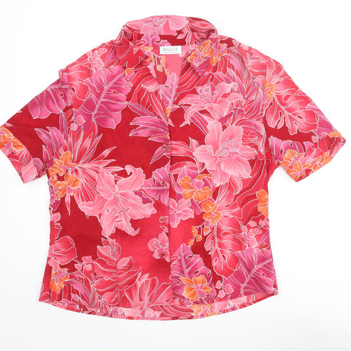 Basler Womens Pink Floral Polyester Basic Blouse Size 12 Collared