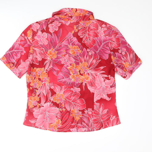 Basler Womens Pink Floral Polyester Basic Blouse Size 12 Collared
