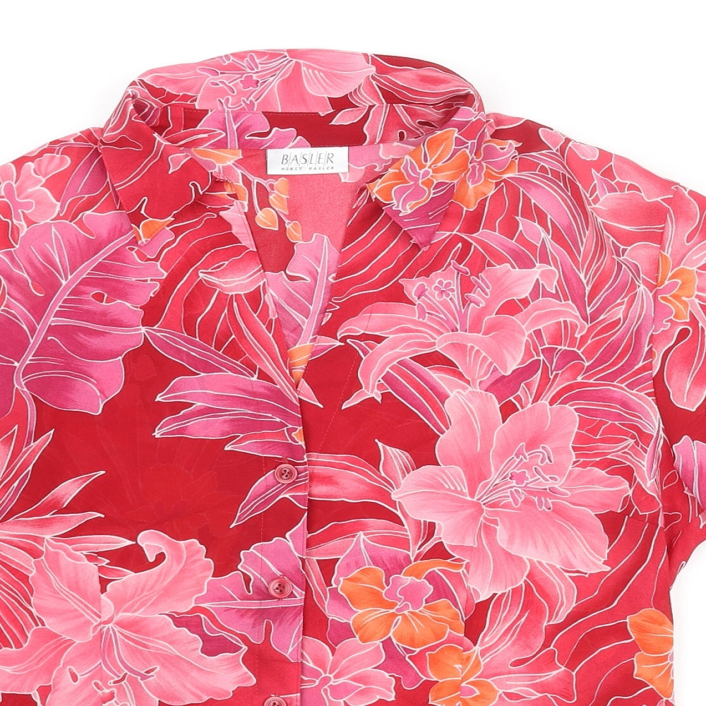 Basler Womens Pink Floral Polyester Basic Blouse Size 12 Collared