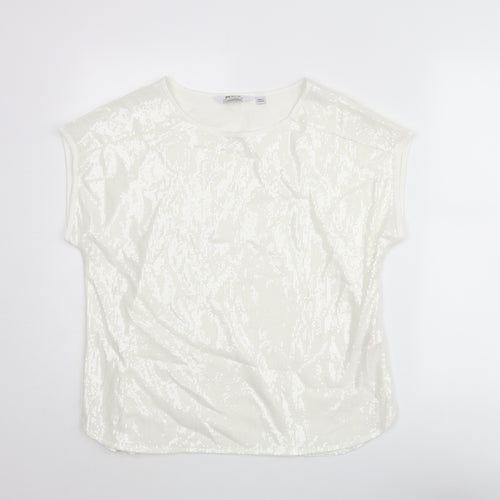 Dorothy Perkins Womens Ivory Polyester Basic Blouse Size 14 Round Neck - Sequin