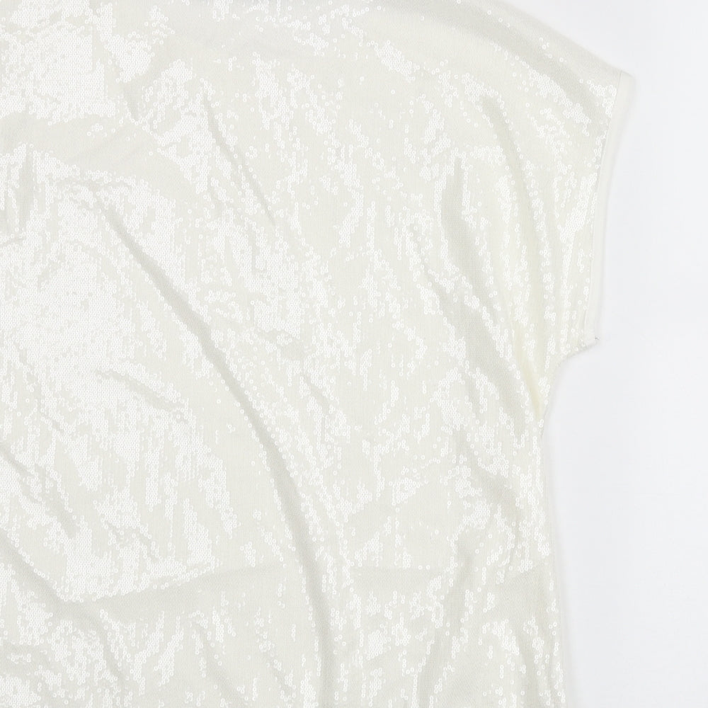 Dorothy Perkins Womens Ivory Polyester Basic Blouse Size 14 Round Neck - Sequin