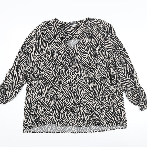 Beloved Womens Black Animal Print Viscose Basic Blouse Size 18 V-Neck - Tiger Print