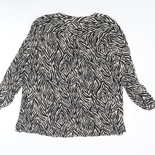 Beloved Womens Black Animal Print Viscose Basic Blouse Size 18 V-Neck - Tiger Print