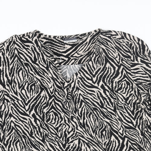 Beloved Womens Black Animal Print Viscose Basic Blouse Size 18 V-Neck - Tiger Print