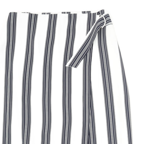 Marks and Spencer Womens White Striped Polyester Wrap Skirt Size 14 Zip - Buckle
