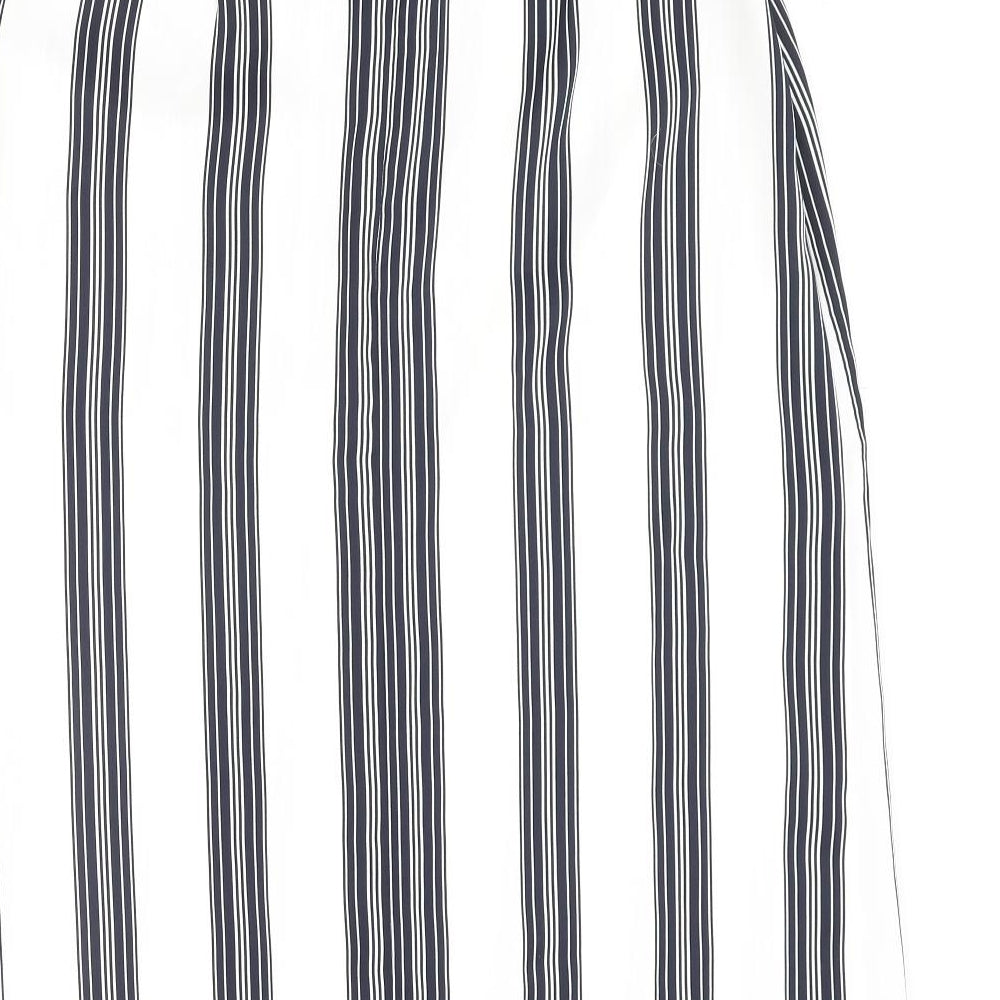 Marks and Spencer Womens White Striped Polyester Wrap Skirt Size 14 Zip - Buckle