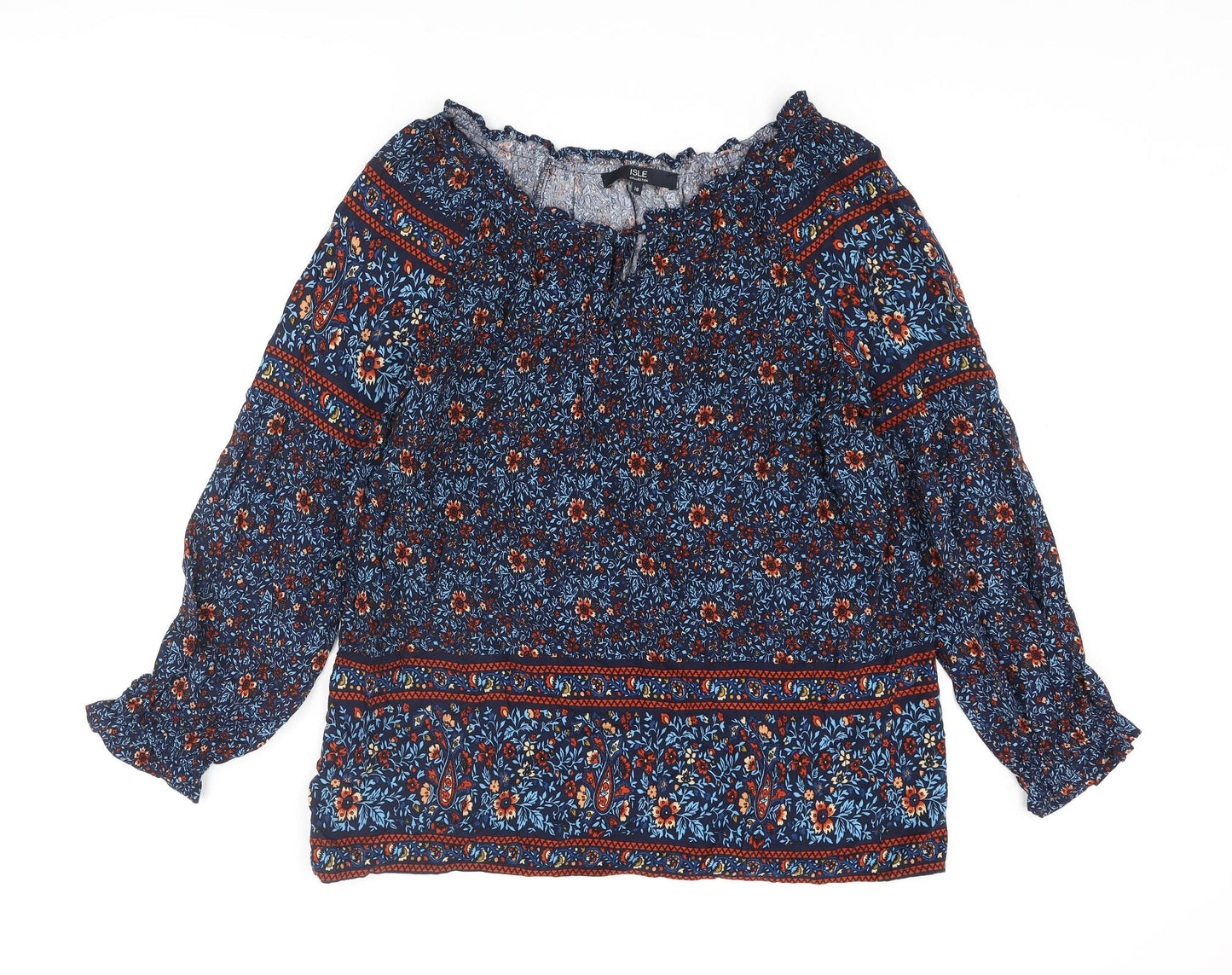 EWM Womens Multicoloured Geometric Viscose Basic Blouse Size 16 Round Neck