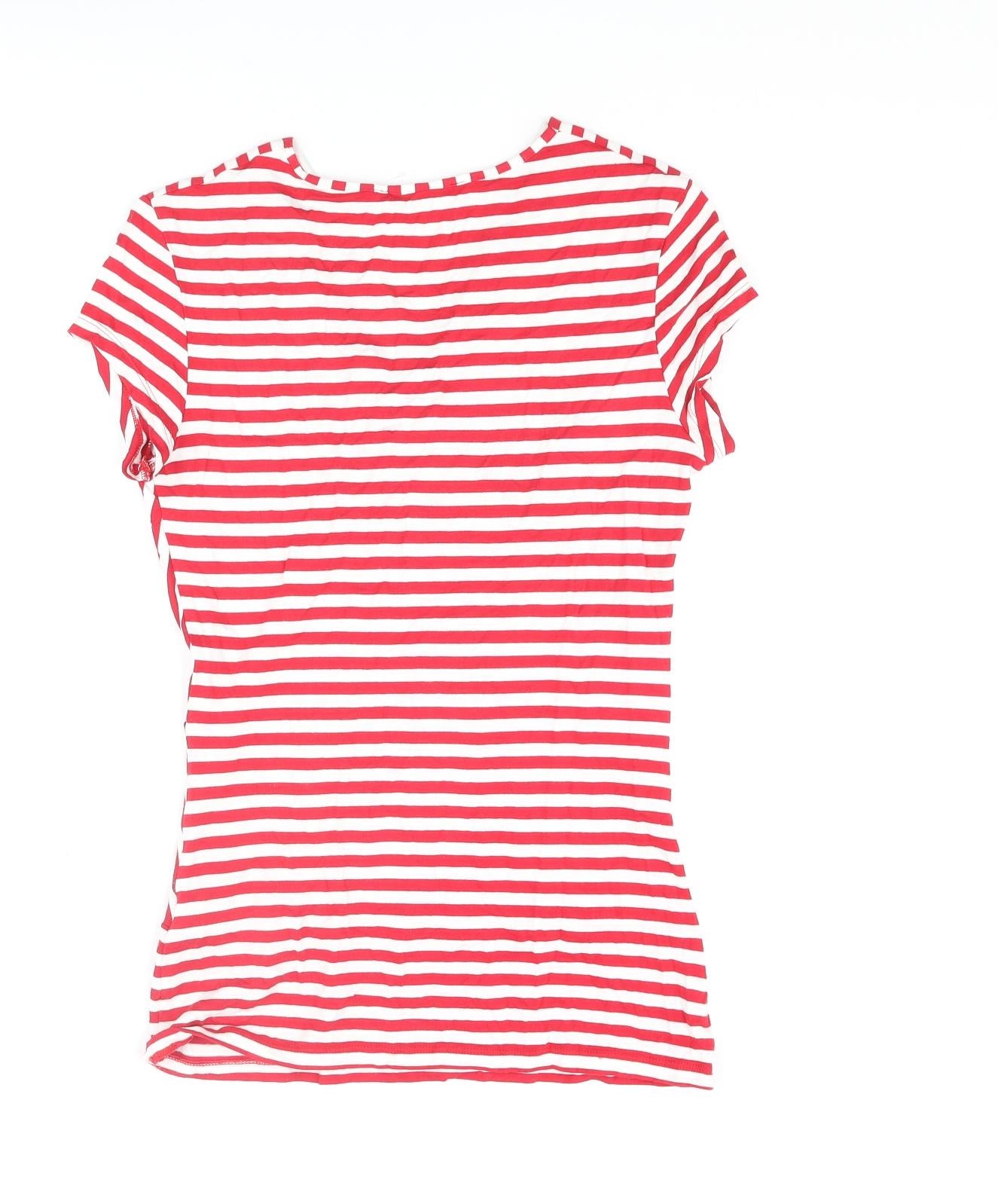 Marks and Womens Red Striped Viscose Basic Blouse Size 10 V-Neck