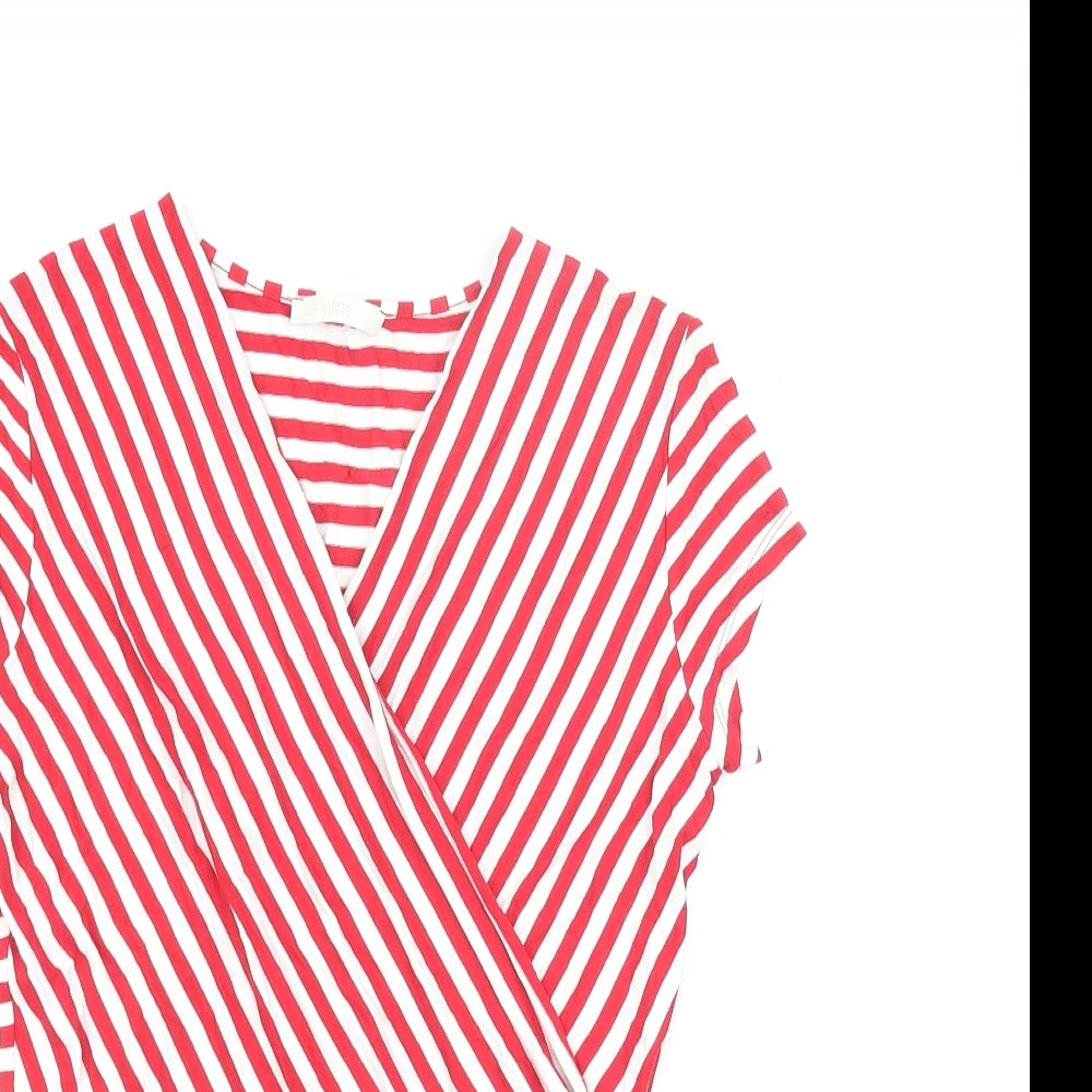 Marks and Womens Red Striped Viscose Basic Blouse Size 10 V-Neck