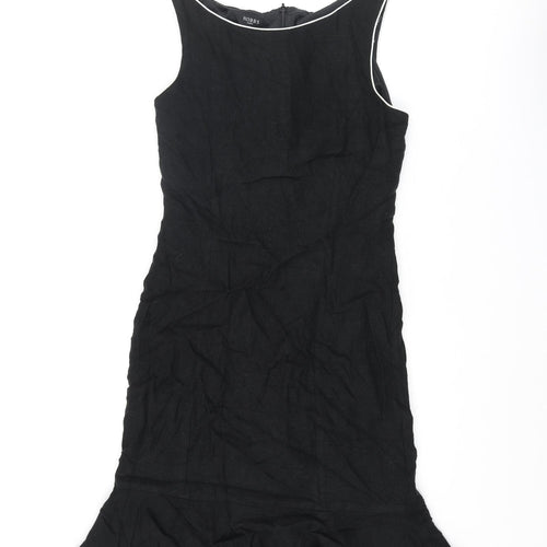 Hobbs Womens Black Viscose Shift Size 12 Boat Neck Zip - Frill