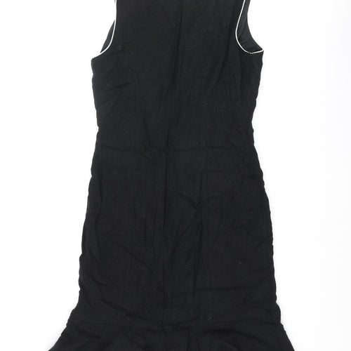 Hobbs Womens Black Viscose Shift Size 12 Boat Neck Zip - Frill