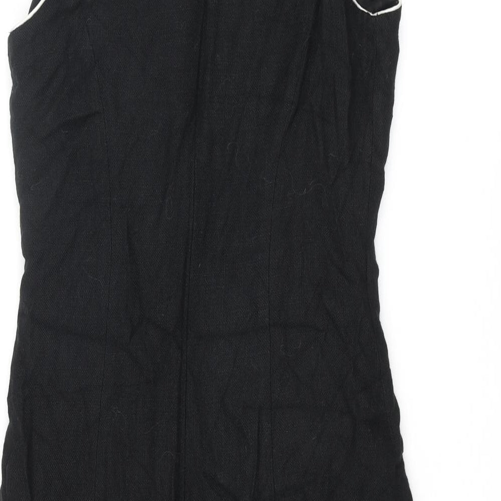 Hobbs Womens Black Viscose Shift Size 12 Boat Neck Zip - Frill