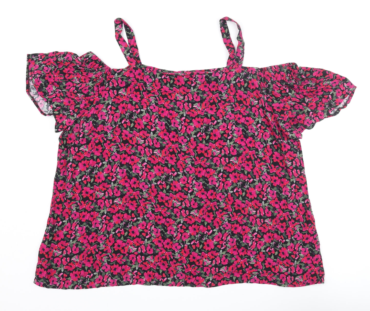 NEXT Womens Pink Floral Viscose Basic Blouse Size 22 Off the Shoulder - Cold Shoulder
