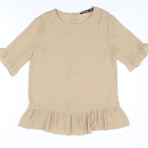 Boohoo Womens Beige Polyester Basic Blouse Size 8 Round Neck - Fill
