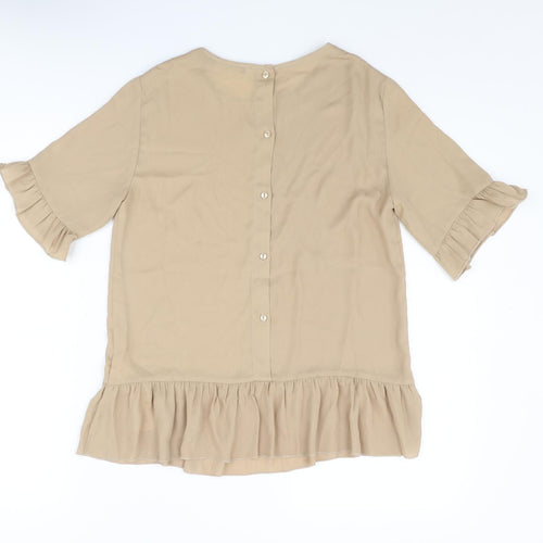 Boohoo Womens Beige Polyester Basic Blouse Size 8 Round Neck - Fill