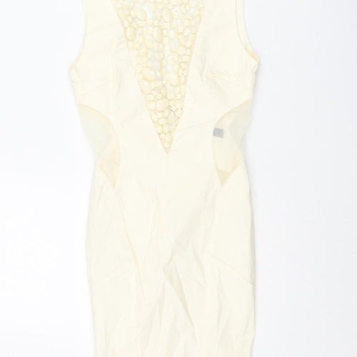 Miss Selfridge Womens Ivory Viscose Bodycon Size 4 Round Neck Zip - Rhinestone