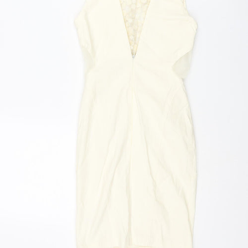 Miss Selfridge Womens Ivory Viscose Bodycon Size 4 Round Neck Zip - Rhinestone