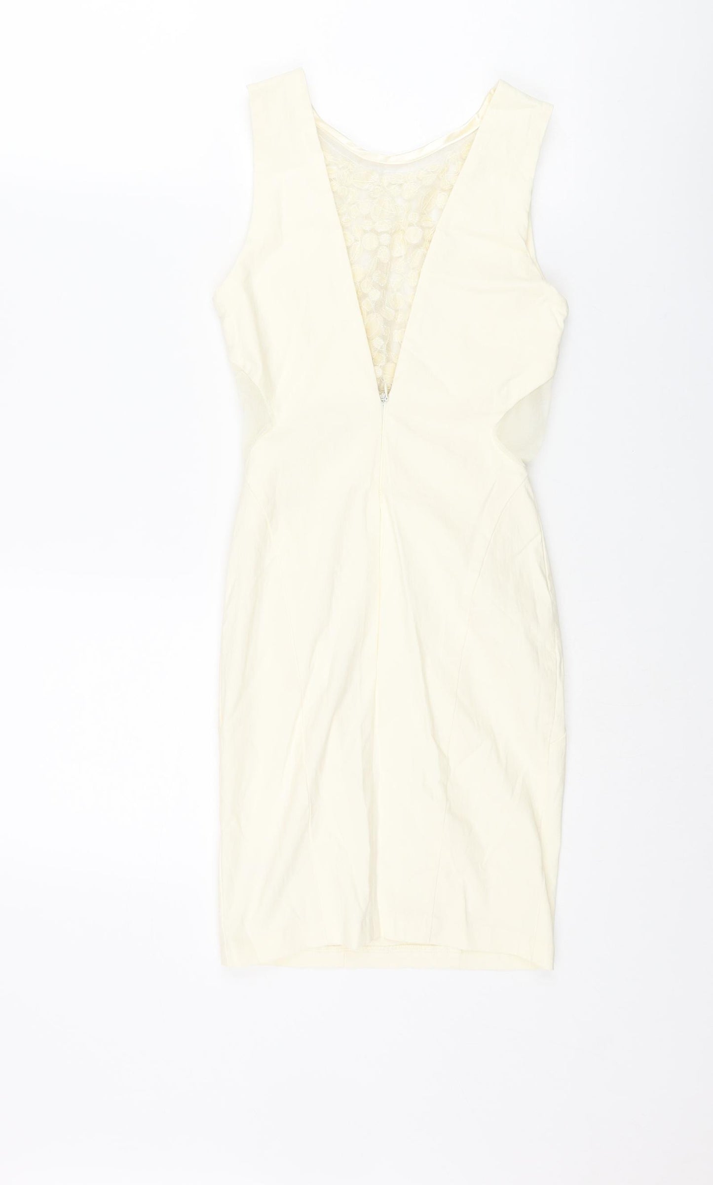 Miss Selfridge Womens Ivory Viscose Bodycon Size 4 Round Neck Zip - Rhinestone