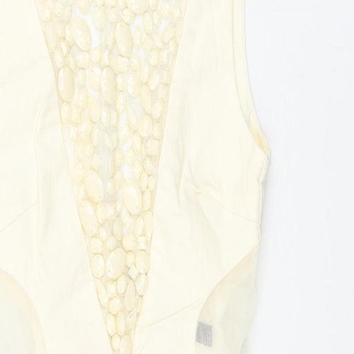 Miss Selfridge Womens Ivory Viscose Bodycon Size 4 Round Neck Zip - Rhinestone